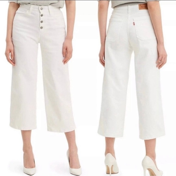 Levi's Denim - LEVI’S Mile High Wide Leg Cropped Button Fly White Jeans Size 29 NEW